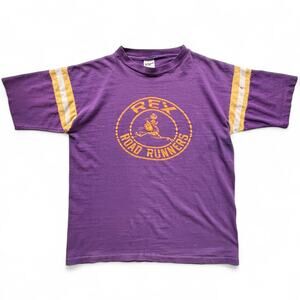 True Vintage 70s Rex Road Runners College Purple Striped Sleeve Football T Shirt